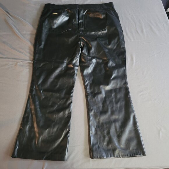 Michael Kors Pants Womens XL Black Pleather Flare Pockets High Waist Stretch - Picture 9 of 13